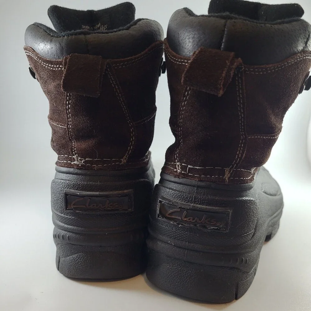 Clarks Waterproof Winter Duck Boots Men Sz 9 Black Brown Suede Rubber Thermolite